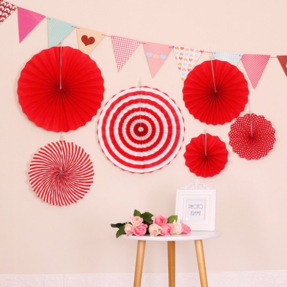 2 Packs  Birthday Party Wedding Color Three-Dimensional Folding Fan Round Paper Fan Garland Ornaments(Red)