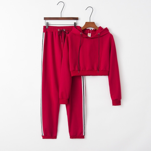 Hooded Sweater Sports Suit (Color:Wine Red Size:XL)