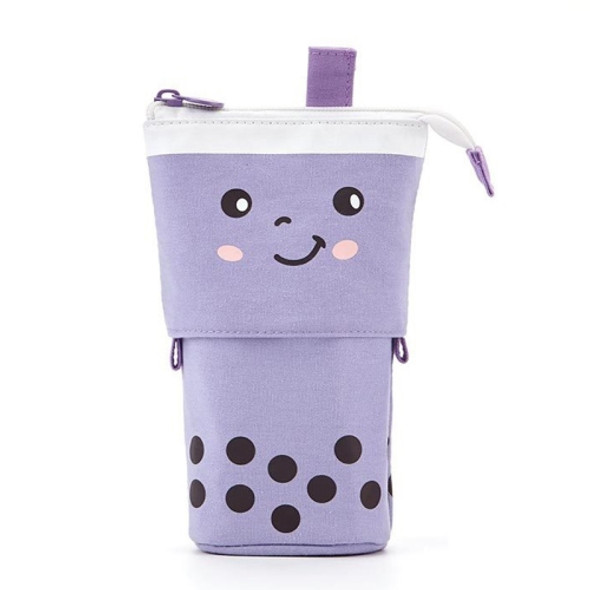 ANGOO Cute Girl Heart Multifunctional Pen Holder Stationery Retractable Storage Bag(Taro Milk Tea)