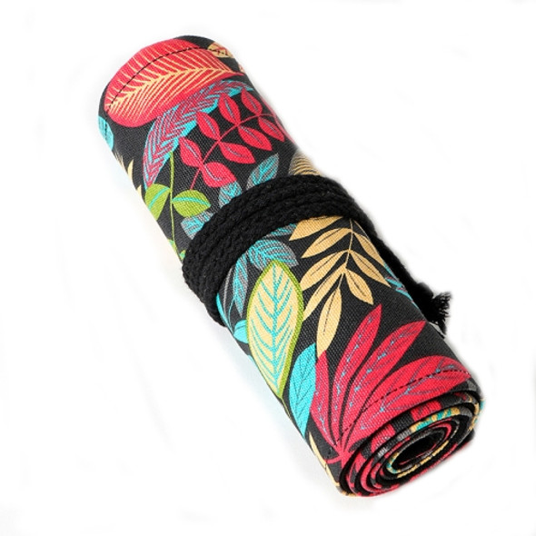 72  Holes Fallen Leaves Printed Canvula Pen Curtain Large Capacity Sketch Color Pencil Roll Pen Bag