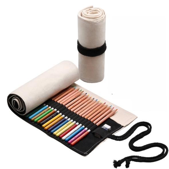 2 PCS 24 Holes Solid Handmade Canvas Color Pencil Curtain Painting Special Storage Bag Large Capacity Roll Pen Bag