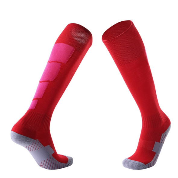 Adult Non-Slip Over-Knee Football Socks Thick Comfortable Wear-Resistant High Knee Socks(Red)