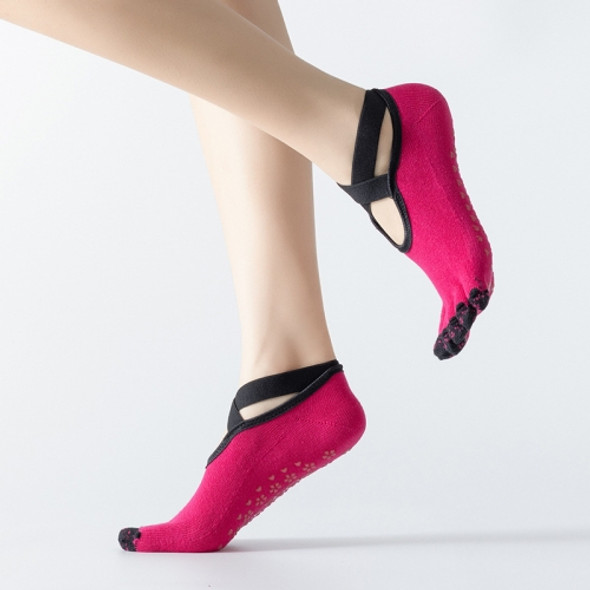 Professional Yoga Socks Non-Slip Five-Finger Split Toe Strap Ballet Dance Cotton Socks, Size: One Size(Rose Red)