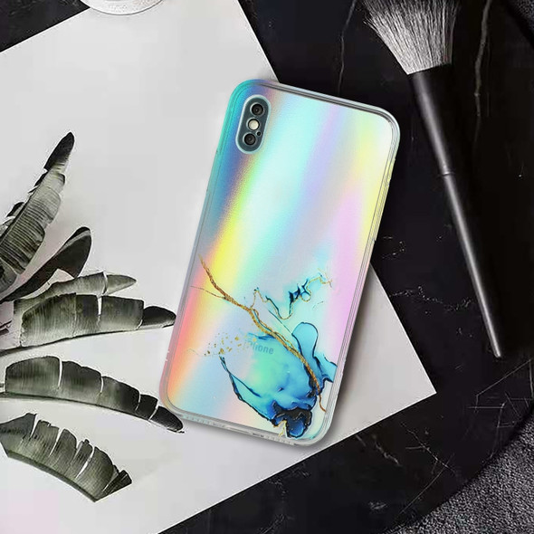 Laser Marble Pattern Clear TPU Shockproof Protective Case For iPhone XS Max(Blue)