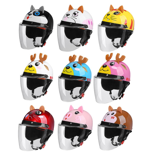 BYB 820 Children Four Seasons Universal Cartoon Electric Motorcycle Helmet, Specification: Transparent Long Lens(Four Seasons White Cat)