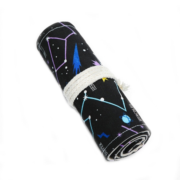 2 PCS 36  Holes Night Sky Sketch Color Pencil Bag  Students Large-Capacity Canvas Pen Curtain Roll Pen Bag