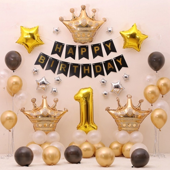 Black Gold Birthday Party Balloon Pull Flag Set(One Year Old Crown Package 1)