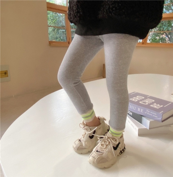 Children Leggings Plus Velvet Thick Thread Stitching Stretch Pants (Color:Grey Size:110)