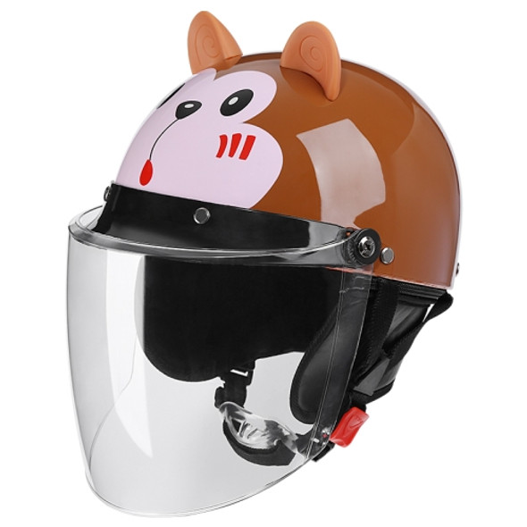 BYB 820 Children Four Seasons Universal Cartoon Electric Motorcycle Helmet, Specification: Transparent Long Lens(Four Seasons Brown Monkey)