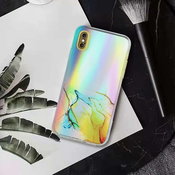 Laser Marble Pattern Clear TPU Shockproof Protective Case For iPhone XS Max(Yellow)