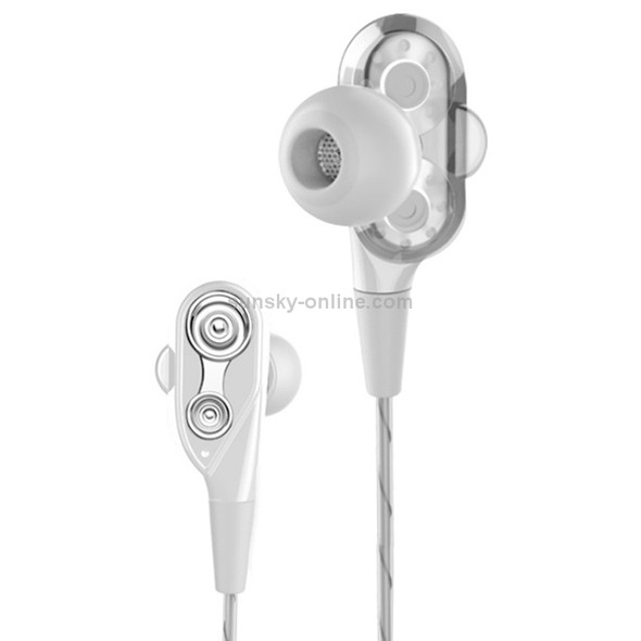 D2 1.2m Wired In Ear 3.5mm Interface Stereo Wire-Controlled HIFI Earphones Dual-motion Loop Running Game Music Headset, Impulse Version of Bare Wire (White)