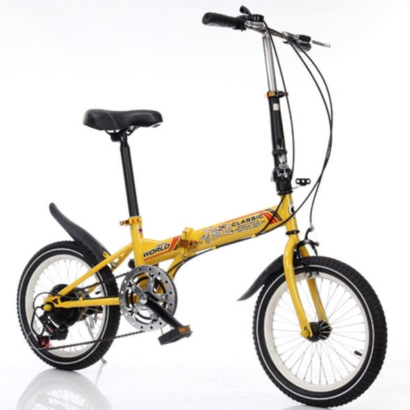 16 inch Portable Folding Variable Speed Bicycle Casual Bike(Yellow)
