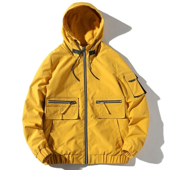 Trend Top Hooded Loose Coat Casual Jacket for Men (Color:Yellow Size:M)