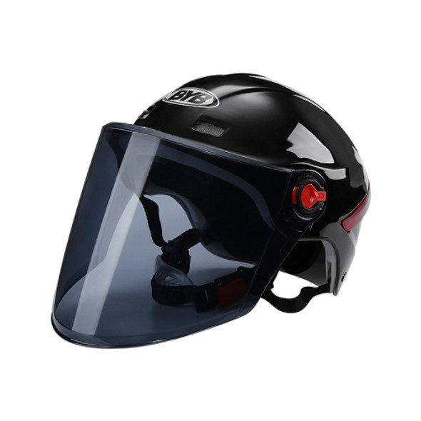 BYB X-206 Electric Motorcycle Men And Women Riding Motorcycle Safety Helmet, Specification: Tea Color Long Lens(Bright Black)