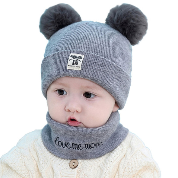 0-12 Months Autumn and Winter Children Earmuffs Knitted Wool Cap + Letter Scarf Set, Size:38-46CM(Gray)