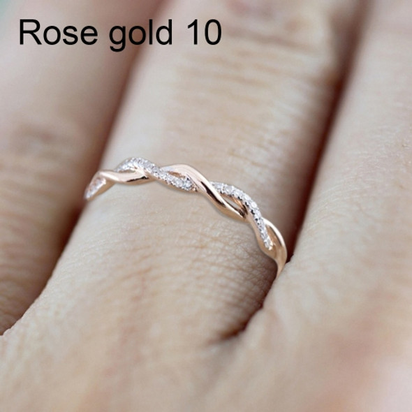 Woman Classical Cubic Zirconia Twist Shape Ring, color:rose gold(10)