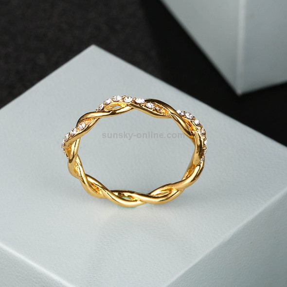 Woman Classical Cubic Zirconia Twist Shape Ring, color:gold(5)
