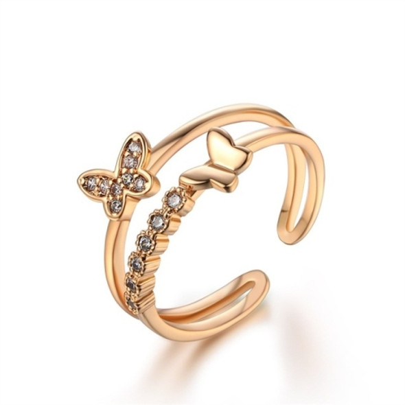 Women Fashion Cute Butterfly Shape Diamond Opening Ring(Rose gold)