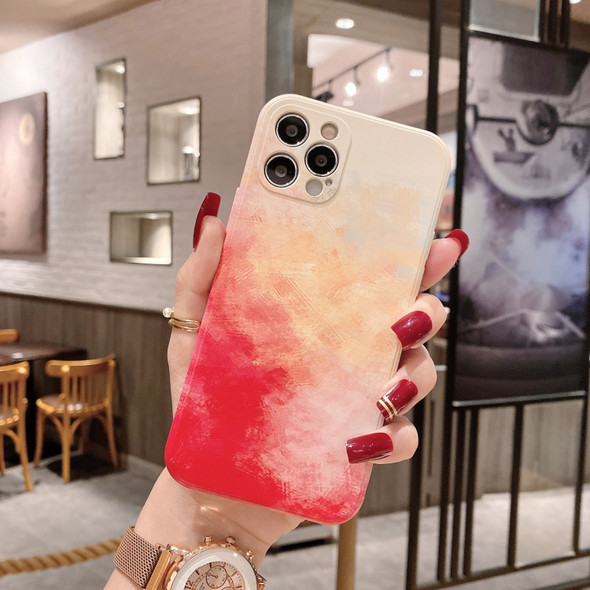 TPU Straight Edge Watercolor Pattern Protective Case For iPhone 11 Pro(Cherry Powder)