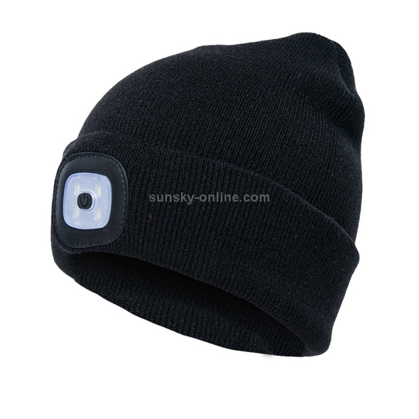 Unisex Warm Winter Polyacrylonitrile Knit Hat Adult Head Cap with 4 LED Lights(Black)