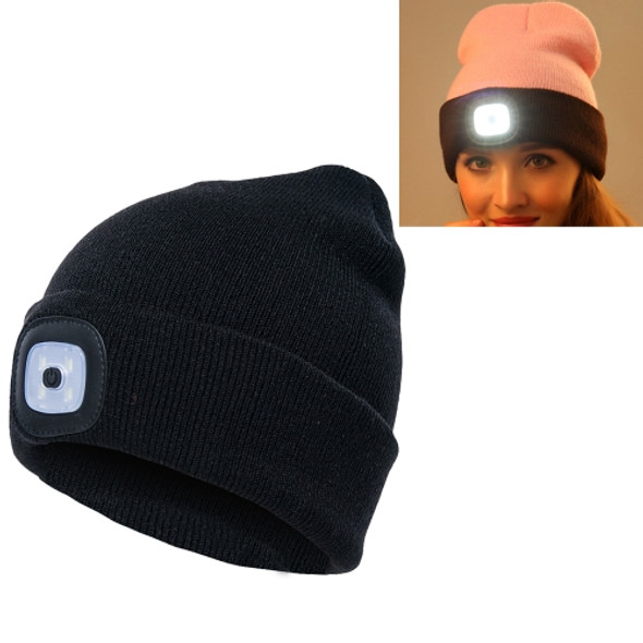 Unisex Warm Winter Polyacrylonitrile Knit Hat Adult Head Cap with 4 LED Lights(Black)