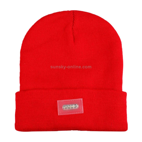 Unisex Warm Winter Polyacrylonitrile Knit Hat Adult Head Cap with 5 LED Light (Red)