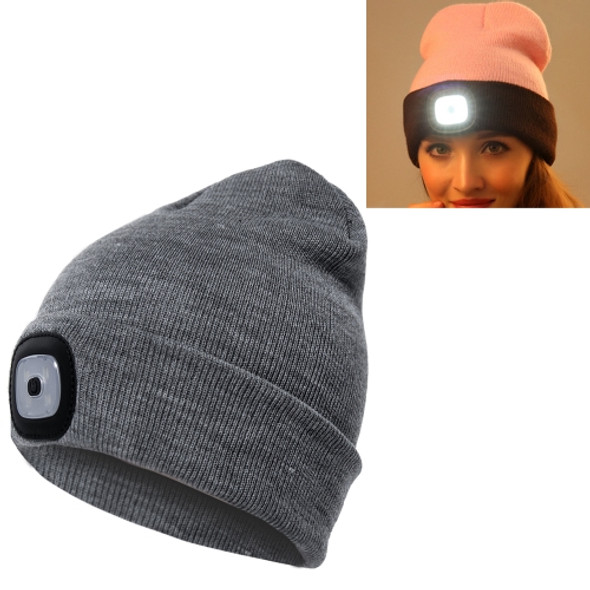 Unisex Warm Winter Polyacrylonitrile Knit Hat Adult Head Cap with 4 LED Lights(Grey)