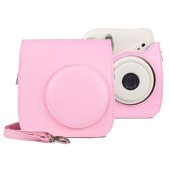 Retro Full Body PU Leather Case Camera  Bag with Strap for FUJIFILM instax mini 7+ (Pink)