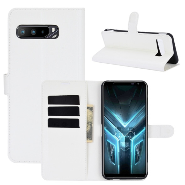 For Asus ROG Phone 3 ZS661KS Litchi Texture Horizontal Flip Protective Case with Holder & Card Slots & Wallet(White)
