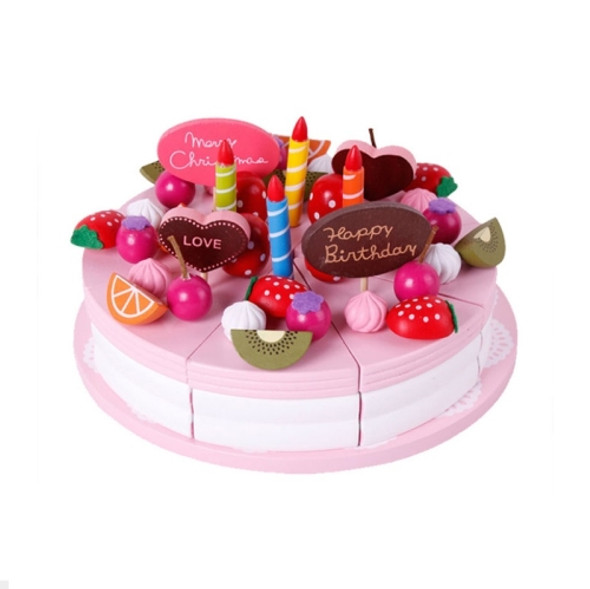 Wooden Strawberry Double-Layer Birthday Cake Children Educational Role-Playing Toy(Pink)