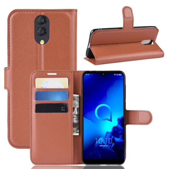 Litchi Texture Horizontal Flip Leather Case for Alcatel 3L, with Wallet & Holder & Card Slots(Brown)