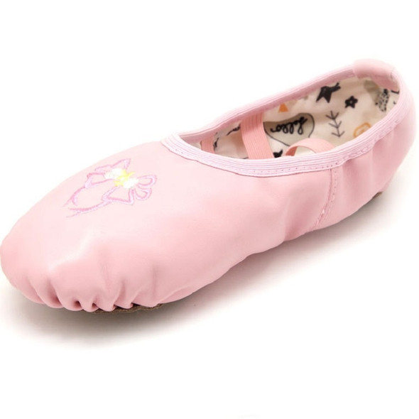 Crystal Satin Flower Decoration Dance Shoes Soft Sole Ballet Shoes Practice Dance Shoes For Children, Size: 33(PU Pink Flower)