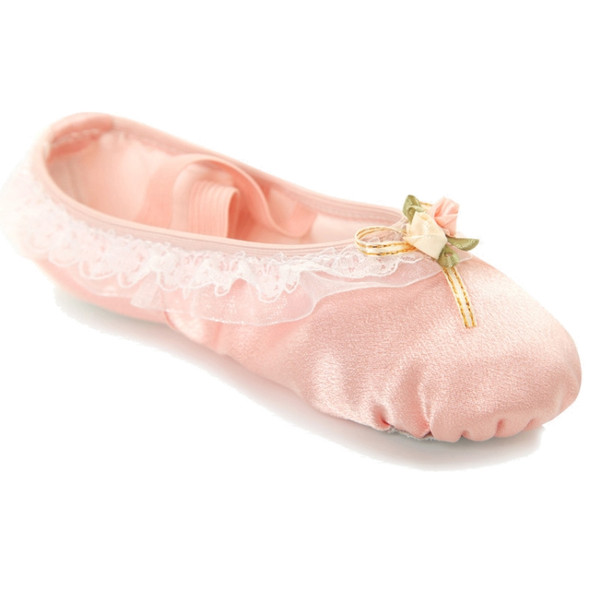 Crystal Satin Flower Decoration Dance Shoes Soft Sole Ballet Shoes Practice Dance Shoes For Children, Size: 33(Flesh Pink Bow Flower)