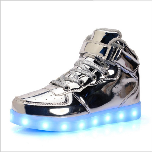Children LED Luminous Shoes Rechargeable Sports Shoes, Size: 26(Silver)