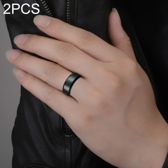 2 PCS Men Ring, Ring Size:12(Black)