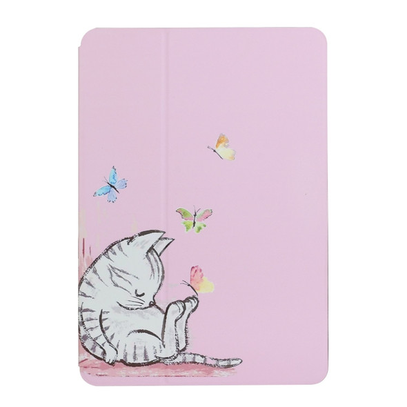 For Lenovo Tab M10 X606 Dual-folding Coloured Drawing Voltage Horizontal Flip PU Leather Case with Holder(Butterfly Cat)