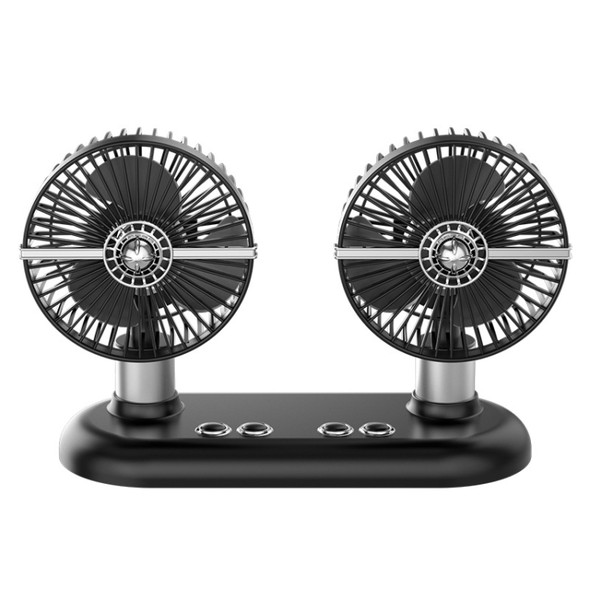 12V/24V Car Dual-Head Fan Home Car Dual-Purpose Electric Fan Large Truck Fan, Cable Length: 1.5m USB Power Cord, Style: Without Shaking Head (Black)