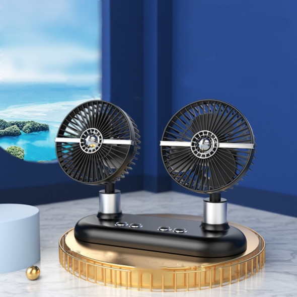 12V/24V Car Dual-Head Fan Home Car Dual-Purpose Electric Fan Large Truck Fan, Cable Length: 1.5m USB Power Cord, Style: Without Shaking Head (Black)