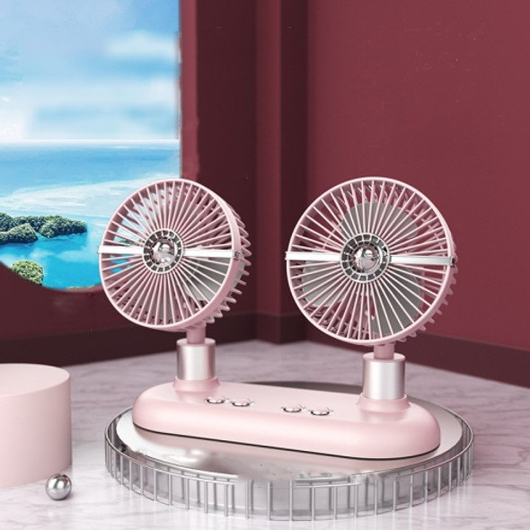 12V/24V Car Dual-Head Fan Home Car Dual-Purpose Electric Fan Large Truck Fan, Cable Length: 1.5m USB Power Cord, Style: With Shaking Head Function(Pink)