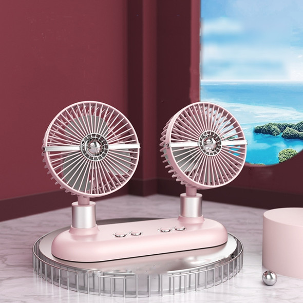 12V/24V Car Dual-Head Fan Home Car Dual-Purpose Electric Fan Large Truck Fan, Cable Length: 1.5m USB Power Cord, Style: With Shaking Head Function(Pink)