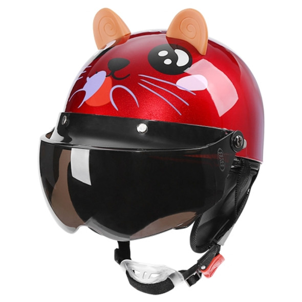 BYB 820 Children Four Seasons Universal Cartoon Electric Motorcycle Helmet, Specification: Tea Color Short Lens(Four Seasons Red Mice)
