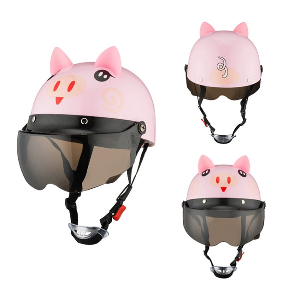 BYB 810 Children Cartoon Electric Motorcycle Helmet, Specification: Tea Color Short Lens(Summer Pig)