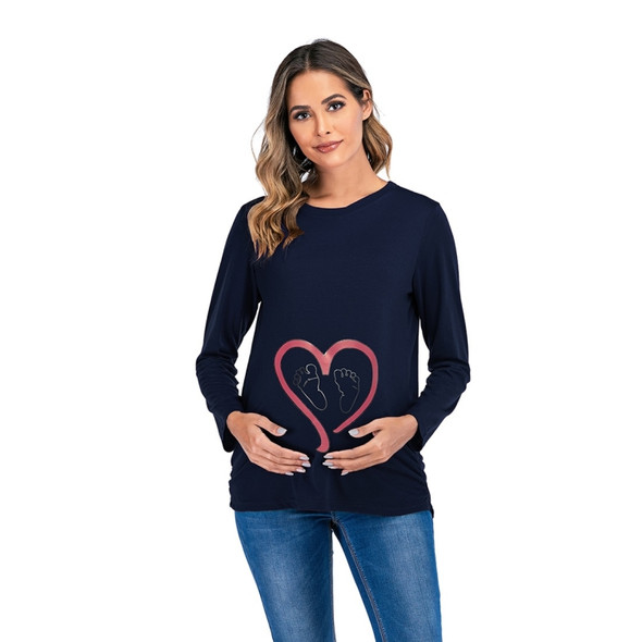 Love Printed Long Sleeve T-shirt (Color:Blue Size:L)