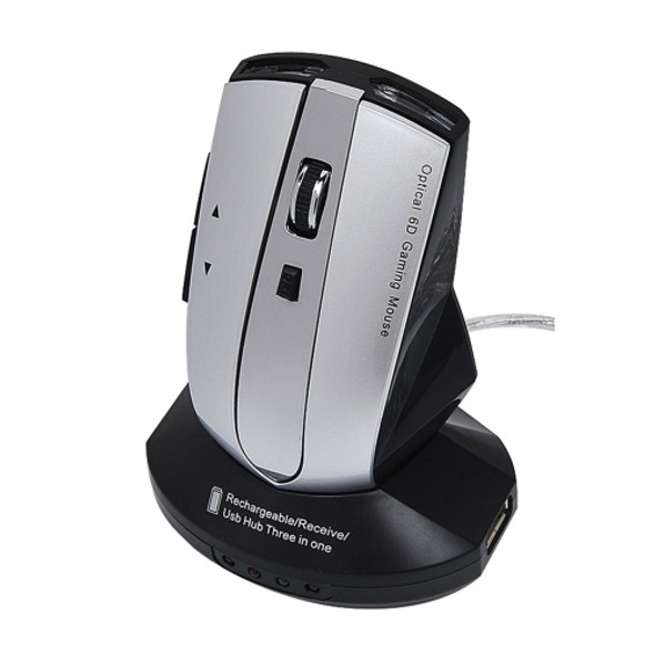 M-011G 2.4GHz 6 Keys Wireless Charging Mouse Office Game Mouse(Black + Silver)