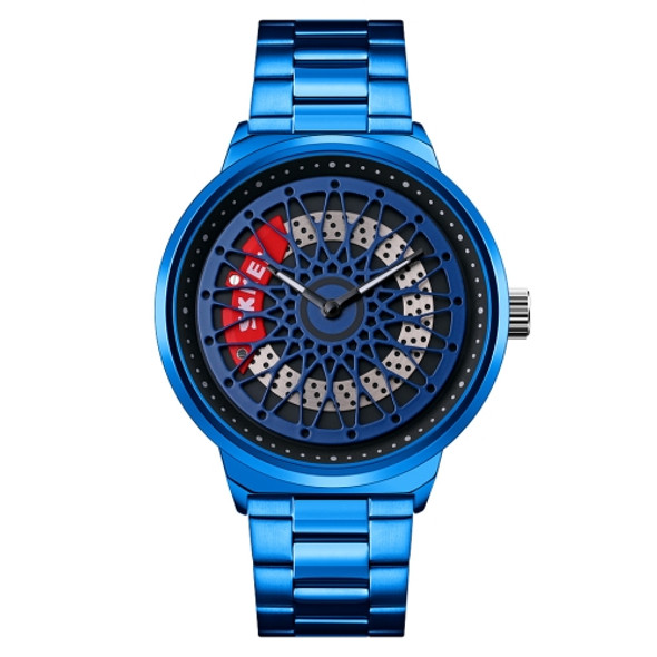SKMEI 9217 Fashion Rotation Dial Men Quartz Watch(Blue Shell Blue Surface Steel Belt)