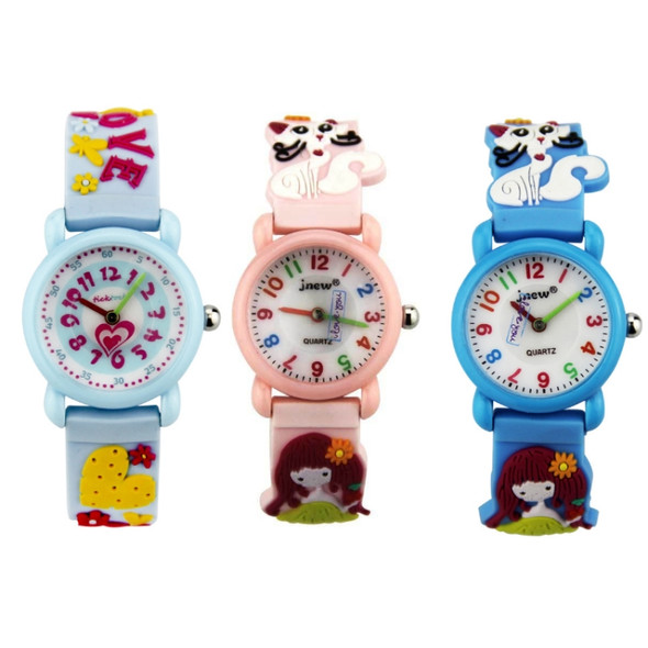 JNEW A335-86195 Children Cute Cartoon Waterproof Time Cognitive Quartz Watch(Girl And Cat (Pink))