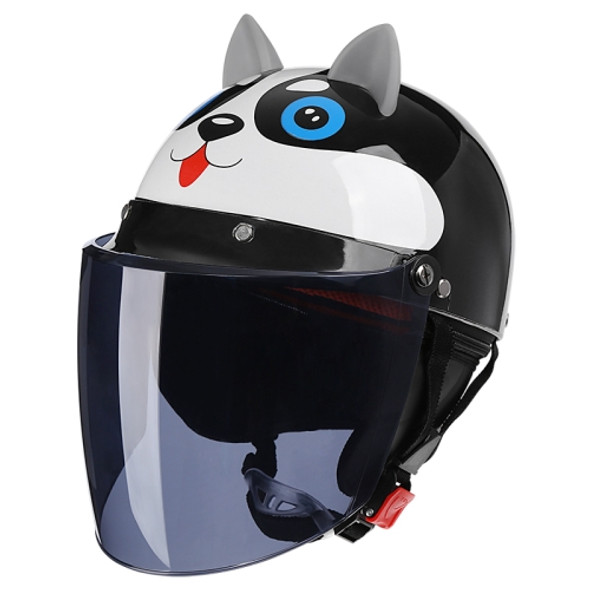 BYB 820 Children Four Seasons Universal Cartoon Electric Motorcycle Helmet, Specification: Tea Color Long Lens(Four Seasons Black Dog)