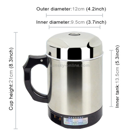 DC 12V Stainless Steel Car Electric Kettle Heated Mug Heating Cup with Charger Cigarette Lighter for Car, Capacity: 880ML