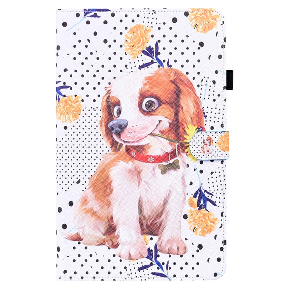 For Lenovo M10 FHD REL TB-X605FC / TB-X605LC Animal Pattern Horizontal Flip Leather Case with Holder & Card Slots & Photo Frame(Little Flower Dog)
