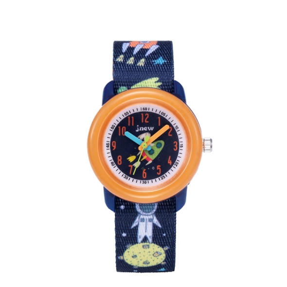 JNEW A369-86408 Children Cartoon Cosmic Starry Sky Waterproof Time Cognitive Ribbon Quartz Watch(Orange)